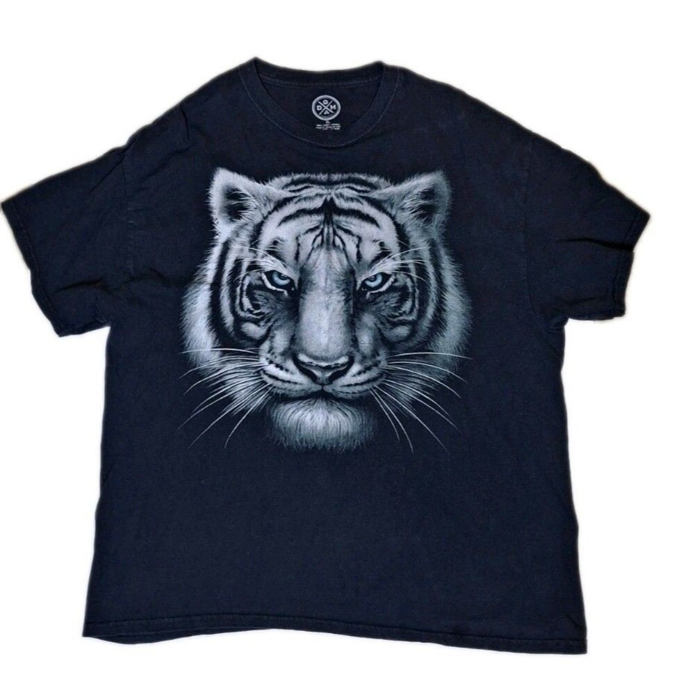 DOM Mens XL Black Tiger Graphic Print Crew Neck Short Sleeve Tagless T-Shirt